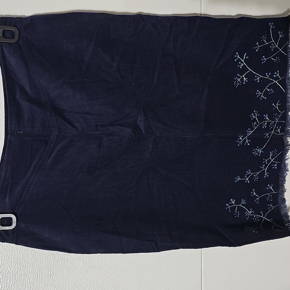 Crossing Pointe Embroidered Navy Blue Corduroy Skirt